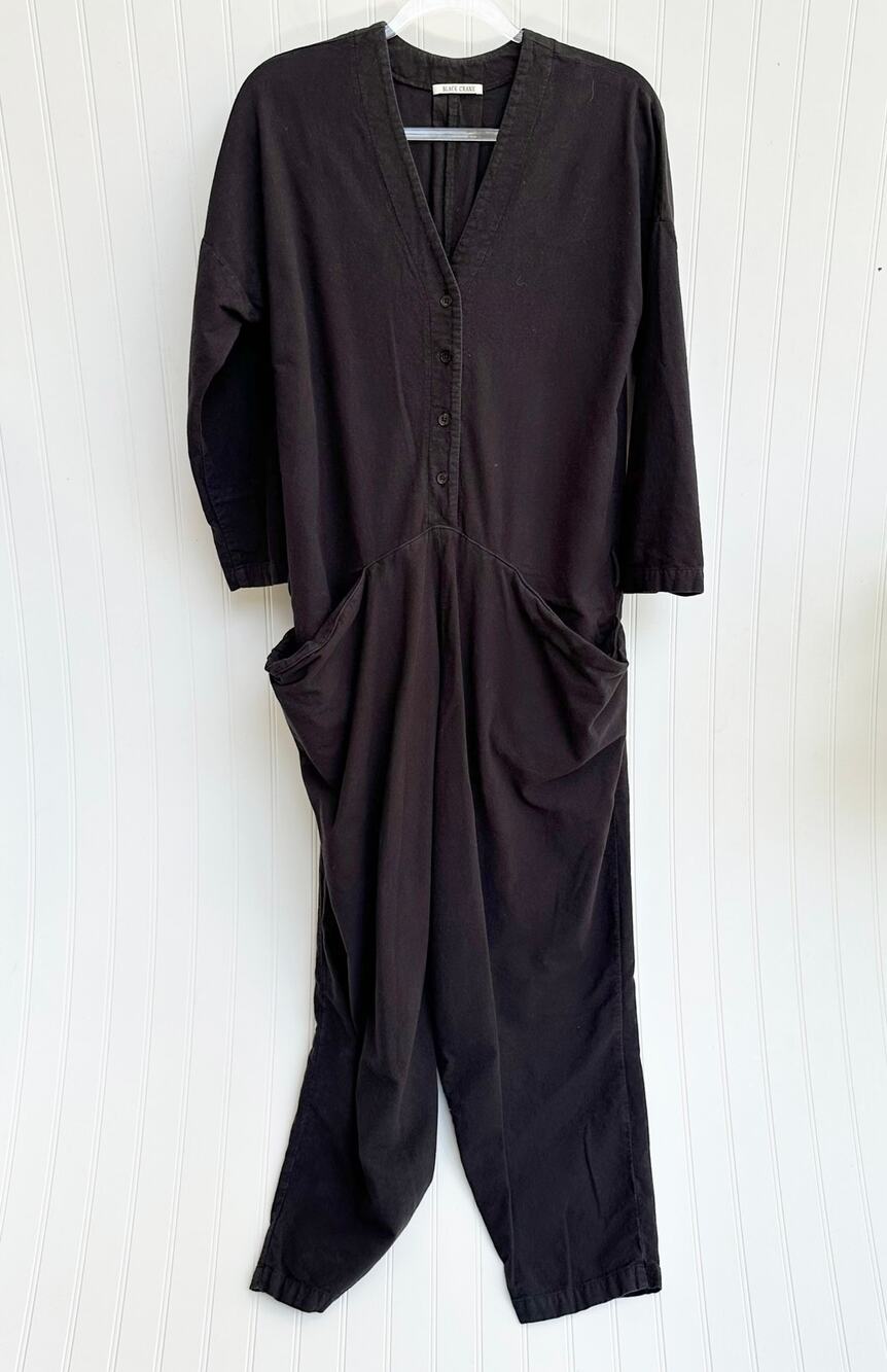 Black Crane Gray Cotton Flannel Painter Jumpsuit Oversized Relaxed Wide Leg